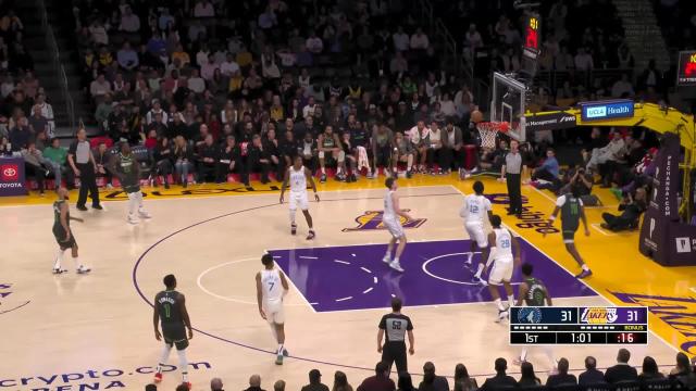 Anthony Edwards with a block vs the Los Angeles Lakers