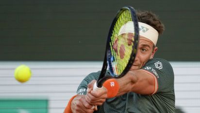 Associated Press - Norway's Casper Ruud plays a shot against Germany's Alexander Zverev during their semifinal match of the French Open tennis tournament at the Roland Garros stadium in Paris, Friday, June 7, 2024. (AP Photo/Christophe Ena)