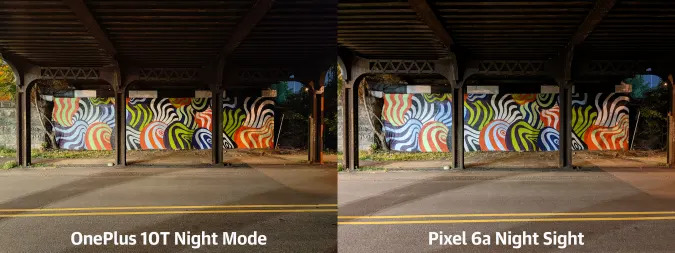 OP10T vs Pixel 6a nighttime mural