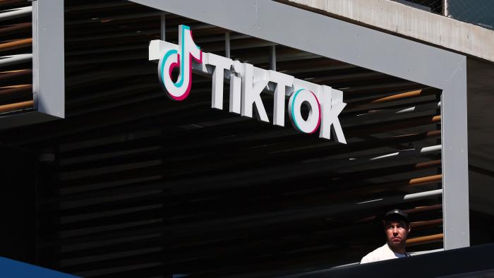 CULVER CITY, CALIFORNIA - MARCH 12: The TikTok logo is displayed at TikTok offices on March 12, 2024 in Culver City, California. House Republicans are moving forward with legislation which would force the owners of the popular Chinese social media app to sell the platform or face a ban in the United States. (Photo by Mario Tama/Getty Images)