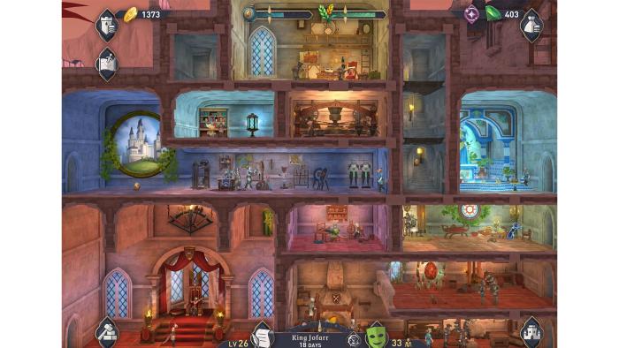 Gameplay marketing still from ‘The Elder Scrolls: Castles.’ Cross-section view, showing various rooms of the castle with dwellers helming their stations.