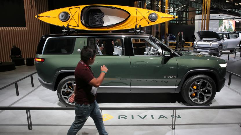 A Rivian R1S All-Electric SUV is displayed at the 2019 New York International Auto Show in New York City, U.S, April 17, 2019. REUTERS/Brendan McDermid