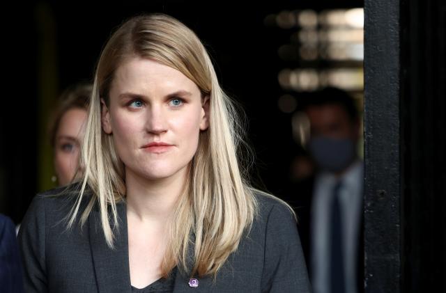 Frances Haugen, a former product manager on Facebook's civic misinformation team, leaves the Houses of Parliament in Westminster, London, Britain October 25, 2021. REUTERS/Henry Nicholls