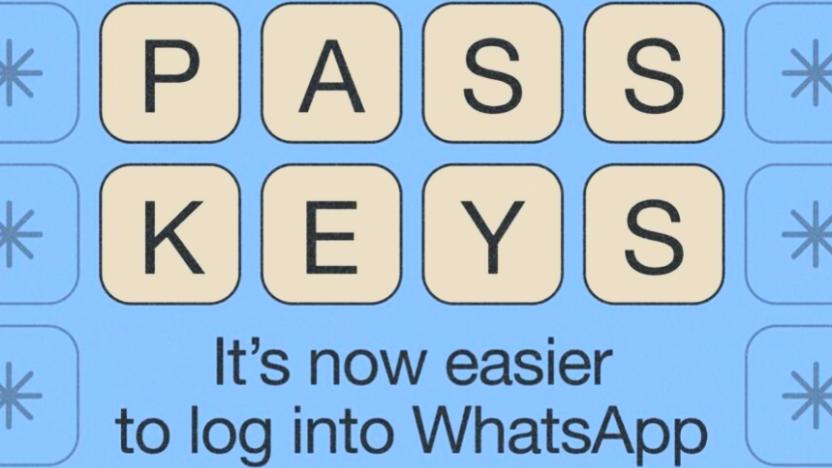 Illustration with text reading "Passkeys. It's now easier to log into WhatsApp."