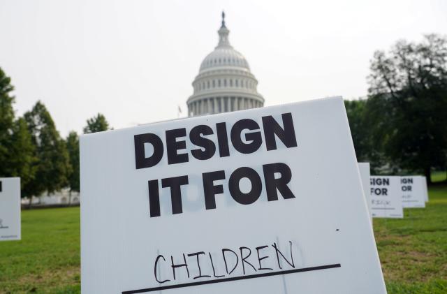 WASHINGTON, DC - JULY 17: The youth-led coalition, Design It For Us, placed hundreds of signs on the west lawn of the U.S. Capitol, calling on lawmakers to pass legislation to require Big Tech to put young people's safety and well-being ahead of profits, and design online platforms for kids, teens, and young adults at U.S. Capitol, West Lawn on July 17, 2023 in Washington, DC. Each sign represents the story submission of a young person from across the country who has experienced the harms of social media and online platforms. (Photo by Leigh Vogel/Getty Images for Design It For Us)