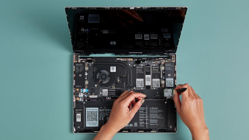 Image of the Framework Laptop mid-disassembly