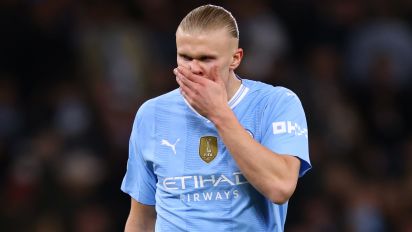 Getty Images - MANCHESTER, ENGLAND - APRIL 17: Erling Haaland of Manchester City looks dejected during the UEFA Champions League quarter-final second leg match between Manchester City and Real Madrid CF at Etihad Stadium on April 17, 2024 in Manchester, England. (Photo by Marc Atkins/Getty Images) (Photo by Marc Atkins/Getty Images)