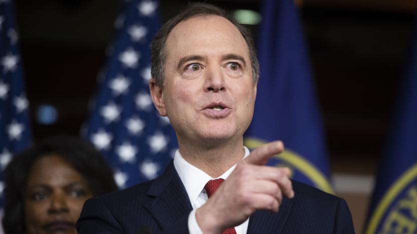 UNITED STATES - JANUARY 28: House managers Reps. Adam Schiff, D-Calif., and Val Demings, D-Fla., conduct a news conference in the Capitol Visitor Center after the impeachment trial of President Donald Trump adjourned for the day on Tuesday, January 28, 2020. (Photo By Tom Williams/CQ-Roll Call, Inc via Getty Images)