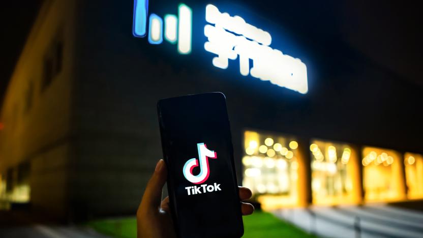 BEIJING, CHINA - AUGUST 09: A mobile phone screen shows video app TikTok in front of the headquarters of digital media company ByteDance on August 9, 2020 in Beijing, China. (Photo by Yan Guolin/VCG via Getty Images)