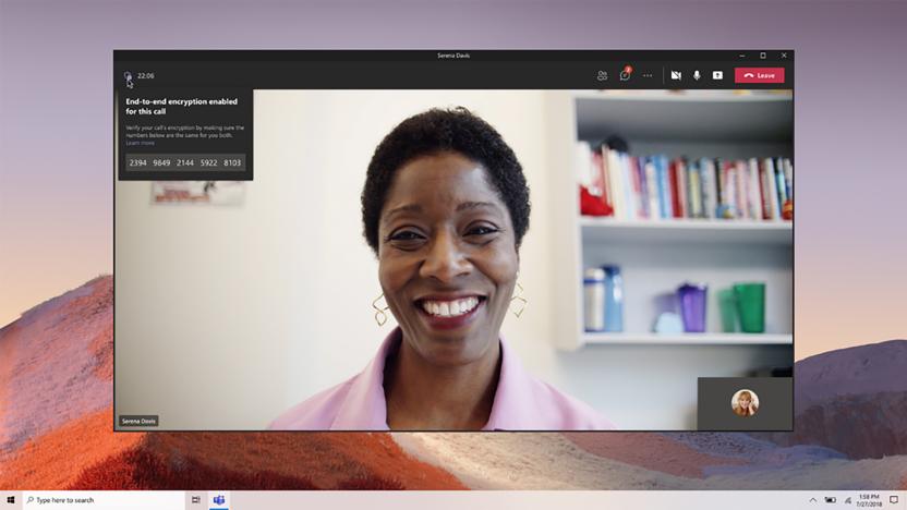 Microsoft Teams video call with end-to-end encryption