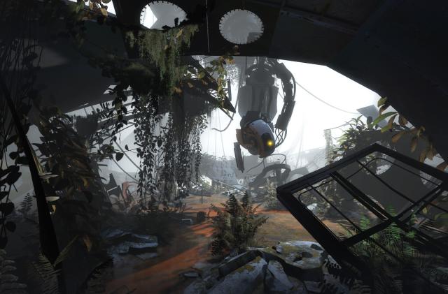 GlaDOS amongst ruins in 'Portal 2'