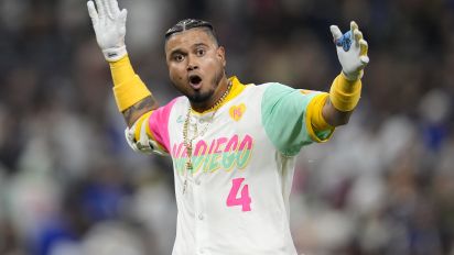 Associated Press - San Diego Padres' Luis Arraez celebrates after hitting a walkoff single during the ninth inning of a baseball game against the Los Angeles Dodgers, Friday, May 10, 2024, in San Diego. The Padres won, 2-1. (AP Photo/Gregory Bull)