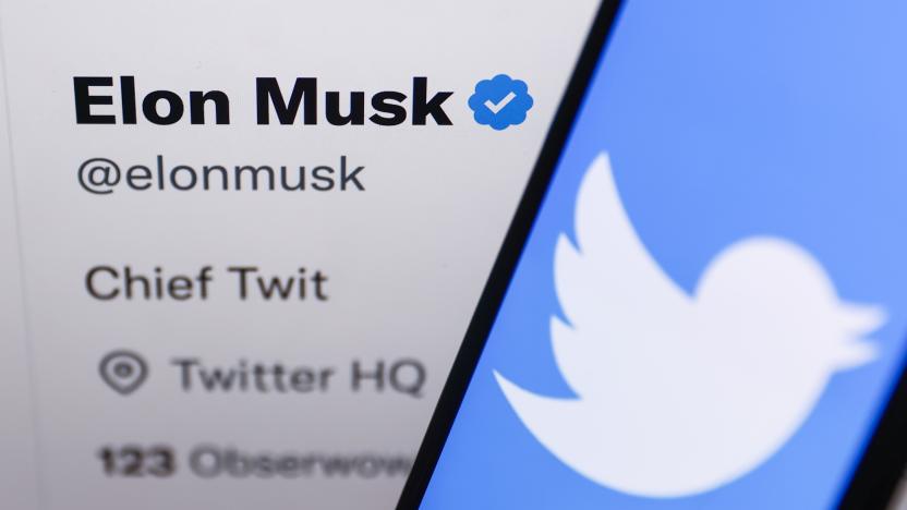 Twitter logo displayed on a phone screen and Elon Musk's Twitter account displayed on a screen are seen in this illustration photo taken in Krakow, Poland on October 30, 2022. (Photo by Jakub Porzycki/NurPhoto via Getty Images)