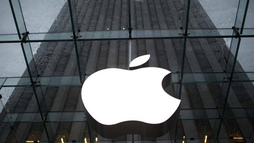 The Apple Inc. logo is seen in the lobby of New York City's flagship Apple store January 18, 2011. The health of Apple Chief Executive Steve Jobs was set to overshadow quarterly sales numbers on Tuesday from the consumer electronics powerhouse whose iPhone and iPad excited holiday shoppers. REUTERS/Mike Segar   (UNITED STATES - Tags: BUSINESS SCI TECH)