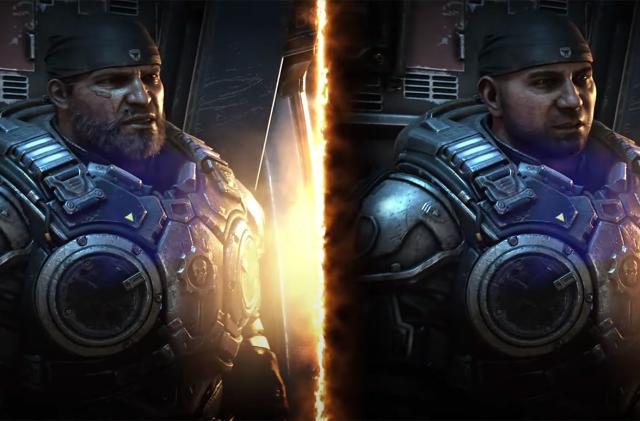 Marcus in 'Gears 5' in original form and Dave Bautista