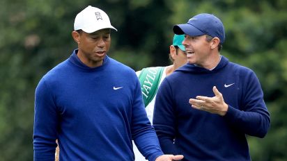 Getty Images - AUGUSTA, GEORGIA - APRIL 03: Rory McIlroy of Northern Ireland and Tiger Woods of The United States walk together on the 11th hole during a practice round prior to the 2023 Masters Tournament at Augusta National Golf Club on April 03, 2023 in Augusta, Georgia. (Photo by David Cannon/Getty Images)