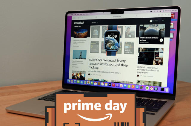 MacBook Air with a Prime Day logo superimposed on top.