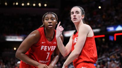 Getty Images - INDIANAPOLIS, INDIANA - JUNE 01: Caitlin Clark #22 of the Indiana Fever talks with Aliyah Boston #7 against the Chicago Sky during the fourth quarter in the game at Gainbridge Fieldhouse on June 01, 2024 in Indianapolis, Indiana. NOTE TO USER: User expressly acknowledges and agrees that, by downloading and or using this photograph, User is consenting to the terms and conditions of the Getty Images License Agreement. (Photo by Andy Lyons/Getty Images)