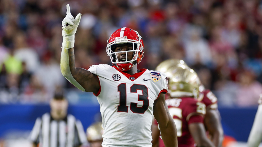 Getty Images - MIAMI GARDENS, FL - DECEMBER 30: Georgia Bulldogs defensive lineman Mykel Williams (13) reacts after a play between the Georgia Bulldogs and the Florida State Seminoles on December 30, 2023 at Hard Rock Stadium in Miami Gardens, Fl.  (Photo by David Rosenblum/Icon Sportswire via Getty Images)