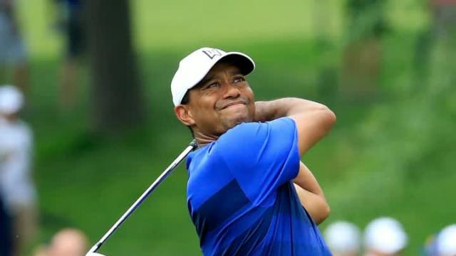 Tiger Woods holes out for eagle on Friday
