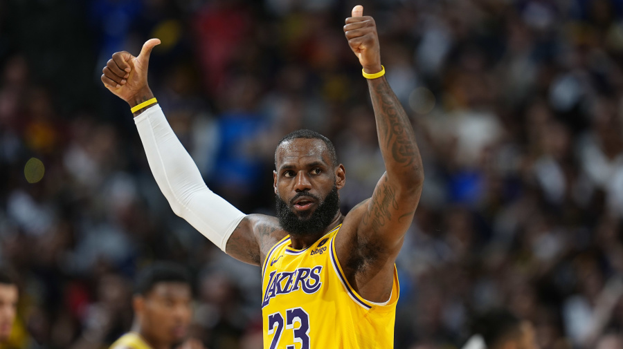 Associated Press - Los Angeles Lakers forward LeBron James gestures for a call in the second half of Game 5 of an NBA basketball first-round playoff series against the Denver Nuggets Monday, April 29, 2024, in Denver. (AP Photo/David Zalubowski)