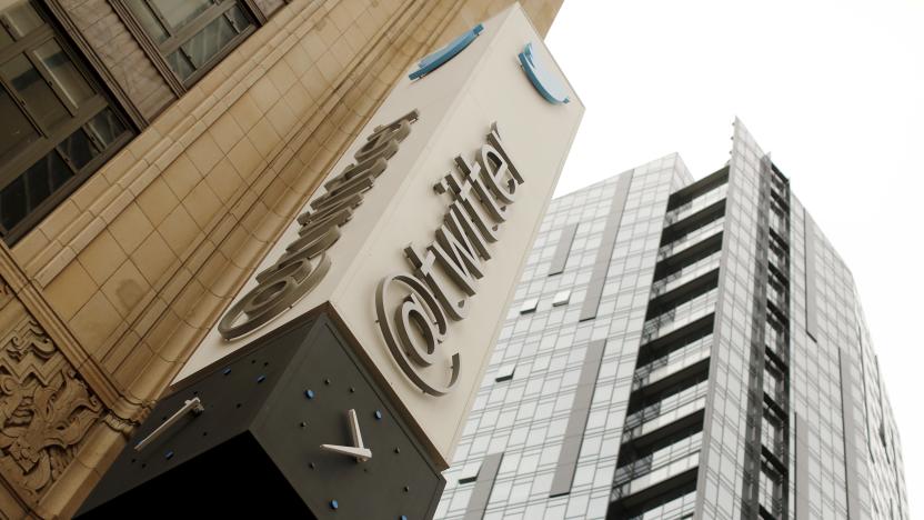 The Twitter logo is shown at its corporate headquarters  in San Francisco, California April 28, 2015. Twitter Inc. cut its full-year revenue forecast due to weak demand for its direct response products, sending its shares down as much as 24 percent on Tuesday. Twitter said it expected 2015 revenue of $2.17 billion to$2.27 billion, compared with an earlier forecast of $2.3 billion to $2.35 billion. Analysts on average had been expecting full-year revenue of $2.37 billion. REUTERS/Robert Galbraith