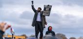 Protesters gather outside the Brooklyn Center Police Department on April 12. (Aaron Nesheim/New York Times)