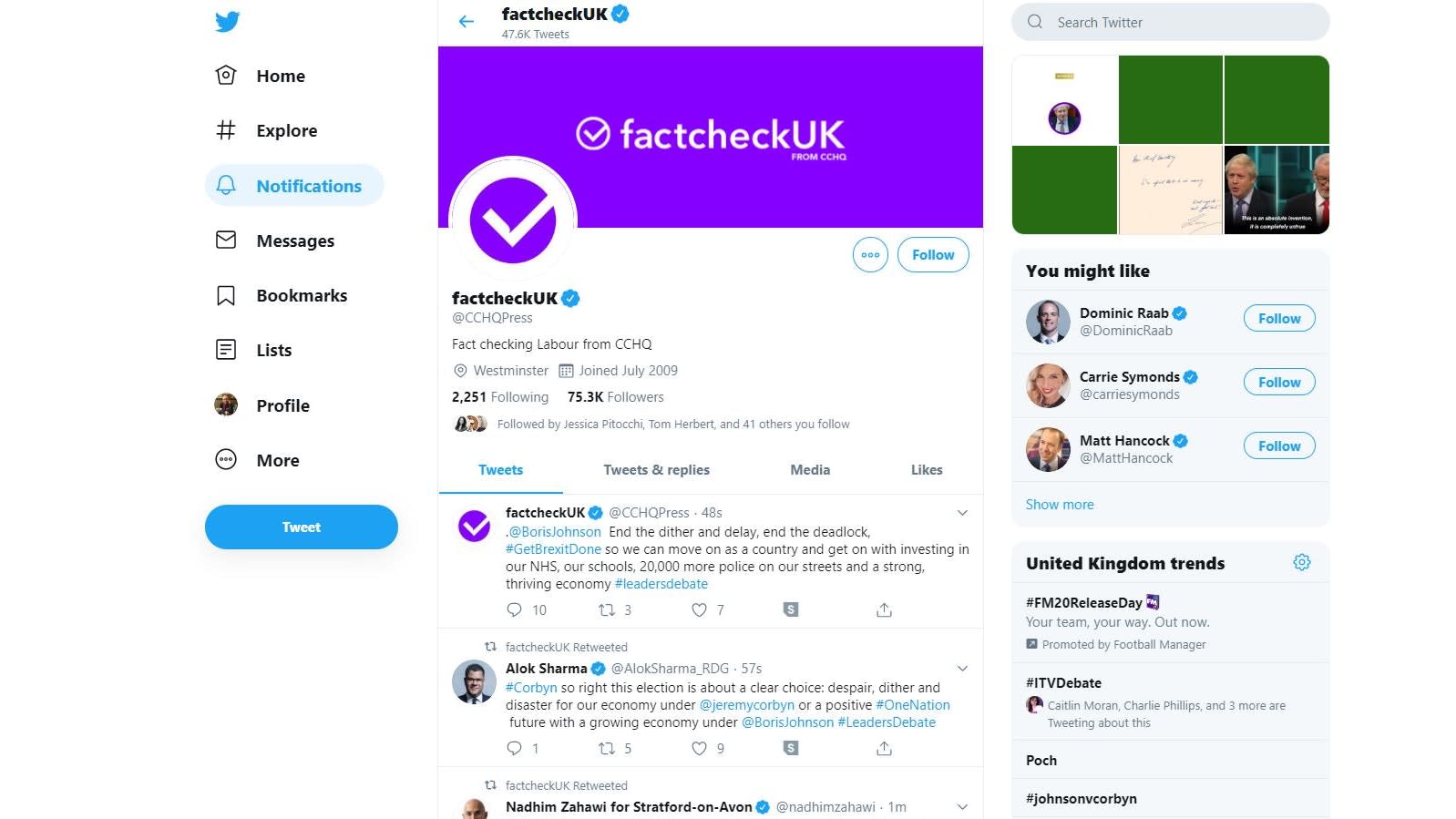 Tories criticised after rebranding party Twitter account as factcheckUK