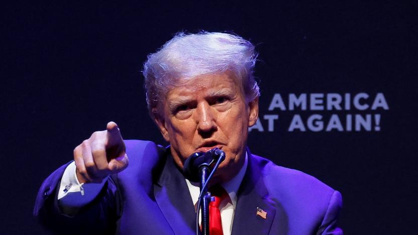 Former U.S. President Donald Trump delivers remarks on education as he holds a campaign rally with supporters, in Davenport, Iowa, U.S. March 13, 2023. REUTERS/Jonathan Ernst