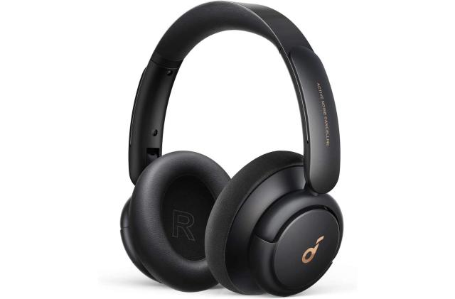 A stock product photo of Anker's Soundcore Life Q30, depicting a pair of black, wireless over-ear headphones with a gold logo at the center of one earcup.