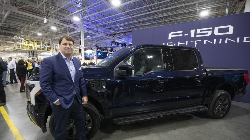 DEARBORN, MI - APRIL 26: Ford CEO Jim Farley poses for a photo at the launch of the all-new electric Ford F-150 Lightning pickup truck at the Ford Rouge Electric Vehicle Center on April 26, 2022 in Dearborn, Michigan. The F-150 Lightning is positioned to be the first full-size all-electric pickup truck to go on sale in the mainstream U.S. market. (Photo by Bill Pugliano/Getty Images)