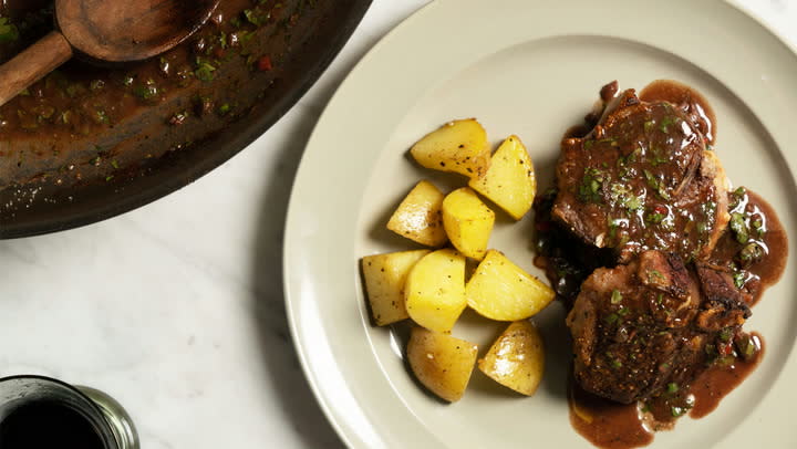 Lamb Loin Chops with Red Wine Pan Sauce with Cumin and Chiles