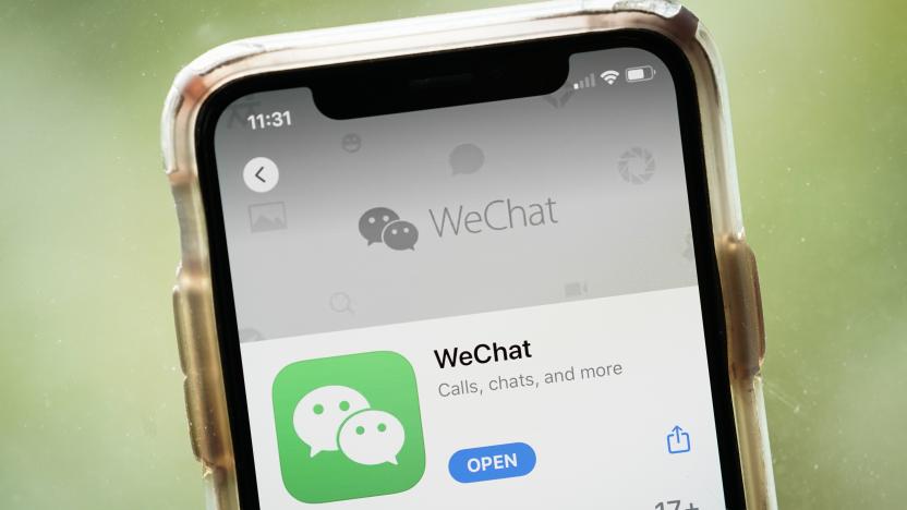 WASHINGTON, DC - AUGUST 07: In this photo illustration, the WeChat app is displayed in the App Store on an Apple iPhone on August 7, 2020 in Washington, DC. On Thursday evening, President Donald Trump signed an executive order that bans any transactions between the parent company of TikTok, ByteDance, and U.S. citizens due to national security reasons. The president signed a separate executive order banning transactions with China-based tech company Tencent, which owns the app WeChat. Both orders are set to take effect in 45 days. (Photo Illustration by Drew Angerer/Getty Images)