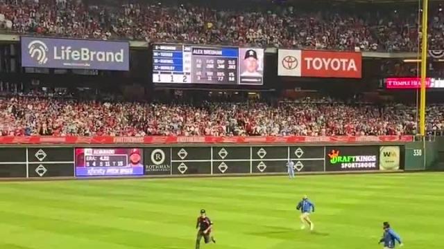 Phillies fan runs on the field after the Phillies win #phillies #baseb, Baseball