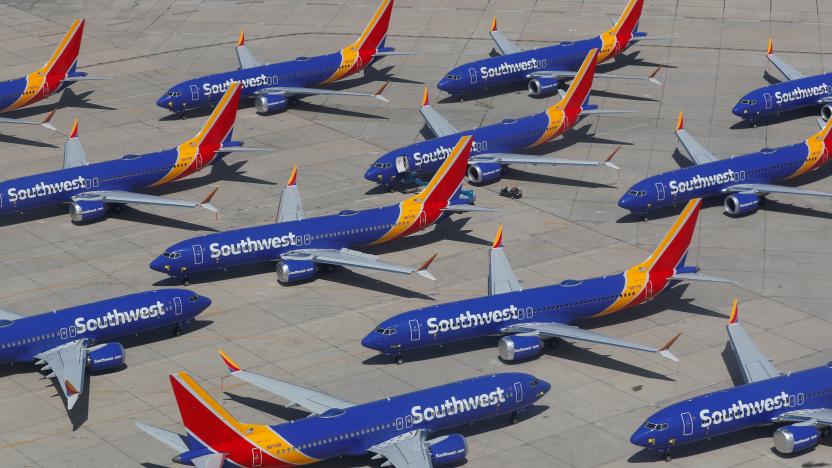 A number of grounded Southwest Airlines Boeing 737 MAX 8 aircraft are shown parked at Victorville Airport in Victorville, California, U.S., March 26, 2019.  REUTERS/Mike Blake     TPX IMAGES OF THE DAY