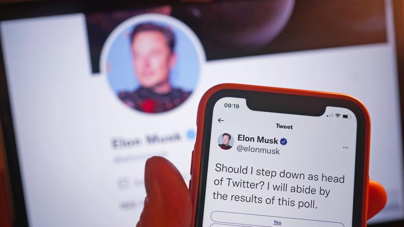 A phone being held showing the twitter poll on screen, in a home in London. Elon Musk looks set to step down from the top job at Twitter after just two months, if he respects the results of an online poll launched on Sunday night. Around 57% of 14 million voters had said that Mr Musk should resign as Twitter chief executive with around three hours to go until the poll closed. Picture date: Monday December 19, 2022. 