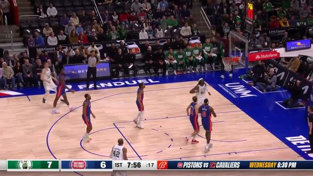 Sam Hauser with a deep 3 vs the Detroit Pistons