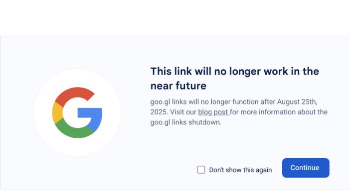 The Google logo with a note next to it that says "This link will no longer work in the future."