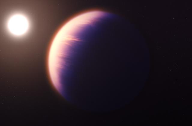 An illustration of what exoplanet WASP-39 b could look like, based on current understanding of the planet. 