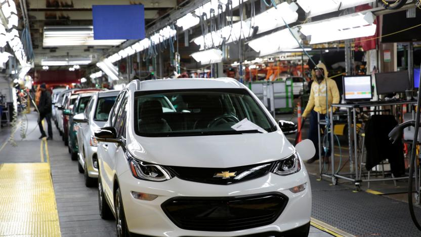 A Chevrolet Bolt EV vehicle is seen on the assembly line at General Motors Orion Assembly in Lake Orion, Michigan, U.S., March 19, 2018.  Photo taken March 19, 2018.   REUTERS/Rebecca Cook