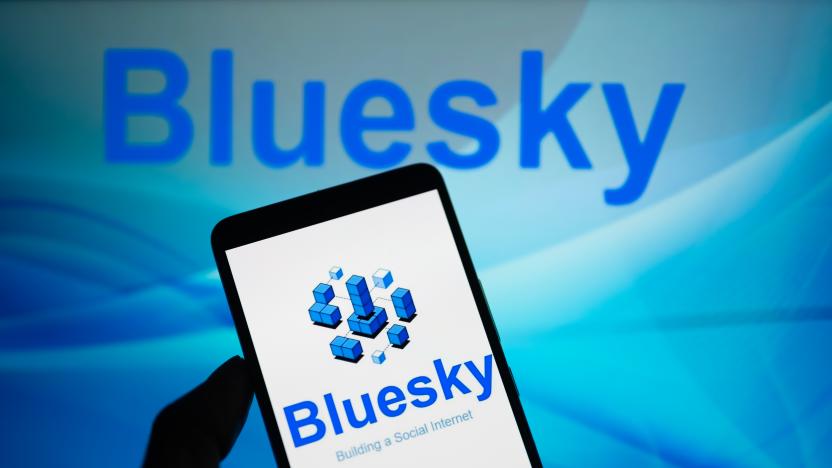 Bluesky logo displayed on a smartphone with Bluesky web page seen in the background, in this photo illustration. On 15 October 2023, in Brussels, Belgium. (Photo illustration by Jonathan Raa/NurPhoto via Getty Images)