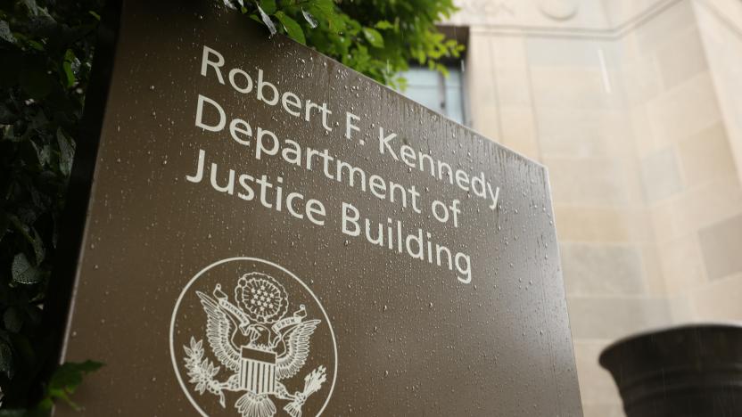 WASHINGTON, DC - JUNE 11: The U.S. Department of Justice is seen on June 11, 2021 in Washington, DC. Trump's Justice Department subpoenaed Apple for data from House Intelligence Committee Democrats including Rep. Adam Schiff (D-CA) and Rep. Eric Swalwell (D-CA) and their families. (Photo by Kevin Dietsch/Getty Images)