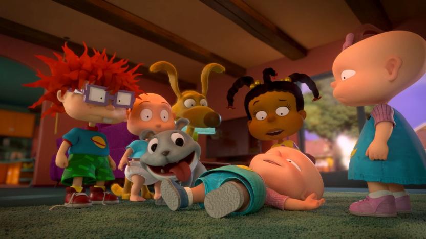 Pictured: Nancy Cartwright as Chuckie Finster, EG Daily as Tommy Pickles, Cree Summer as Susie Carmichael and Kath Soucie as Phil and Lil DeVille of the Paramount+ series RUGRATS. Photo Cr: 