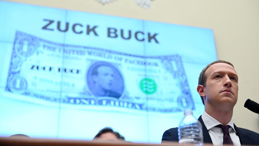 Facebook Chairman and CEO Mark Zuckerberg testifies in front of a projection of a "Zuck Buck" at a House Financial Services Committee hearing examining the company's plan to launch a digital currency on Capitol Hill in Washington, U.S., October 23, 2019. REUTERS/Erin Scott     TPX IMAGES OF THE DAY