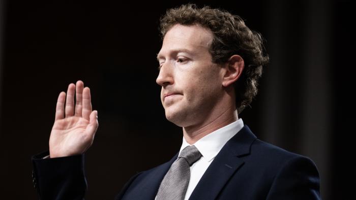 UNITED STATES - JANUARY 31: Mark Zuckerberg, CEO of Meta, is sworn in to the Senate Judiciary Committee hearing titled "Big Tech and the Online Child Sexual Exploitation Crisis," in Dirksen building on Wednesday, January 31, 2024. (Tom Williams/CQ-Roll Call, Inc via Getty Images)
