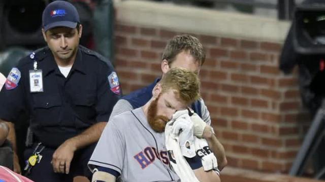 Astros' Colin Moran carted off after taking foul ball to the face