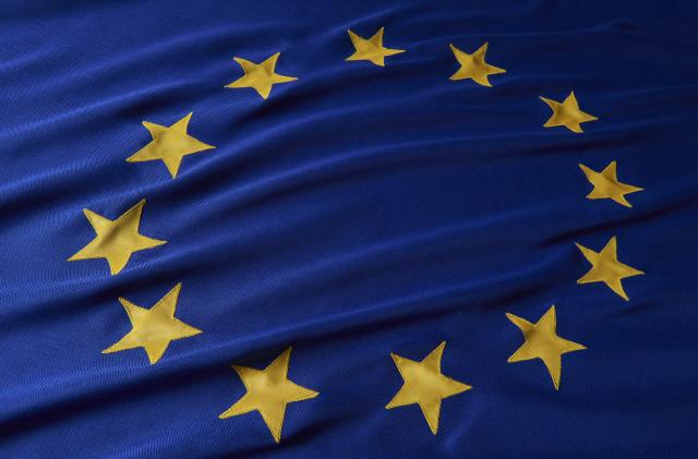 Close up of fabric European flag.