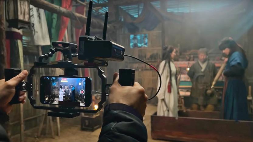 A behind the camera photograph during production of Park Park Chan-wook's 'Life is But a Dream' movie being filmed with an iPhone 13 Pro.