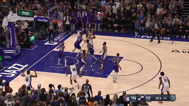 Joel Embiid with a last basket of the period vs the Utah Jazz