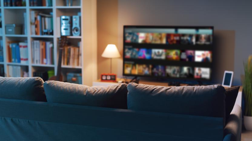 Video on demand menu on a smart TV screen, entertainment and movies concept